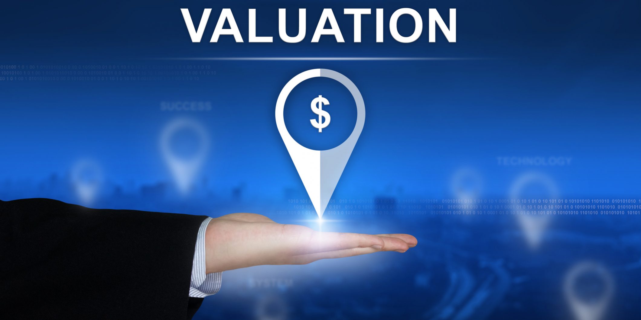 financial valuation button on blurred background